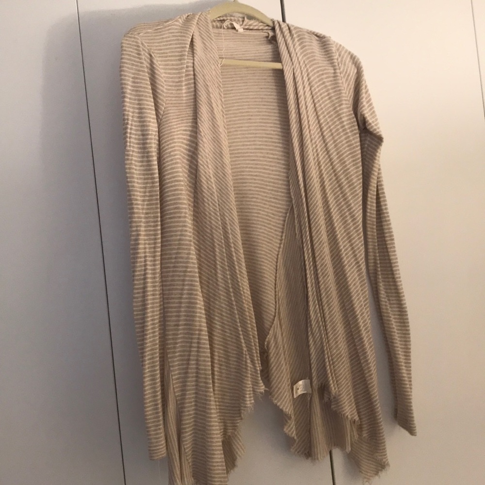 Tan/White Stripe Cardigan Sweater